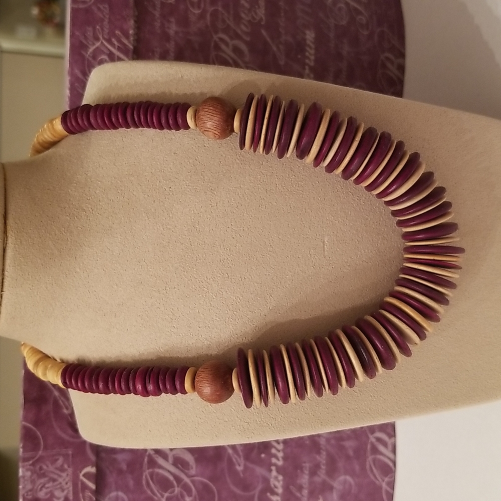 Vintage Authentic Wooden Disc Necklace